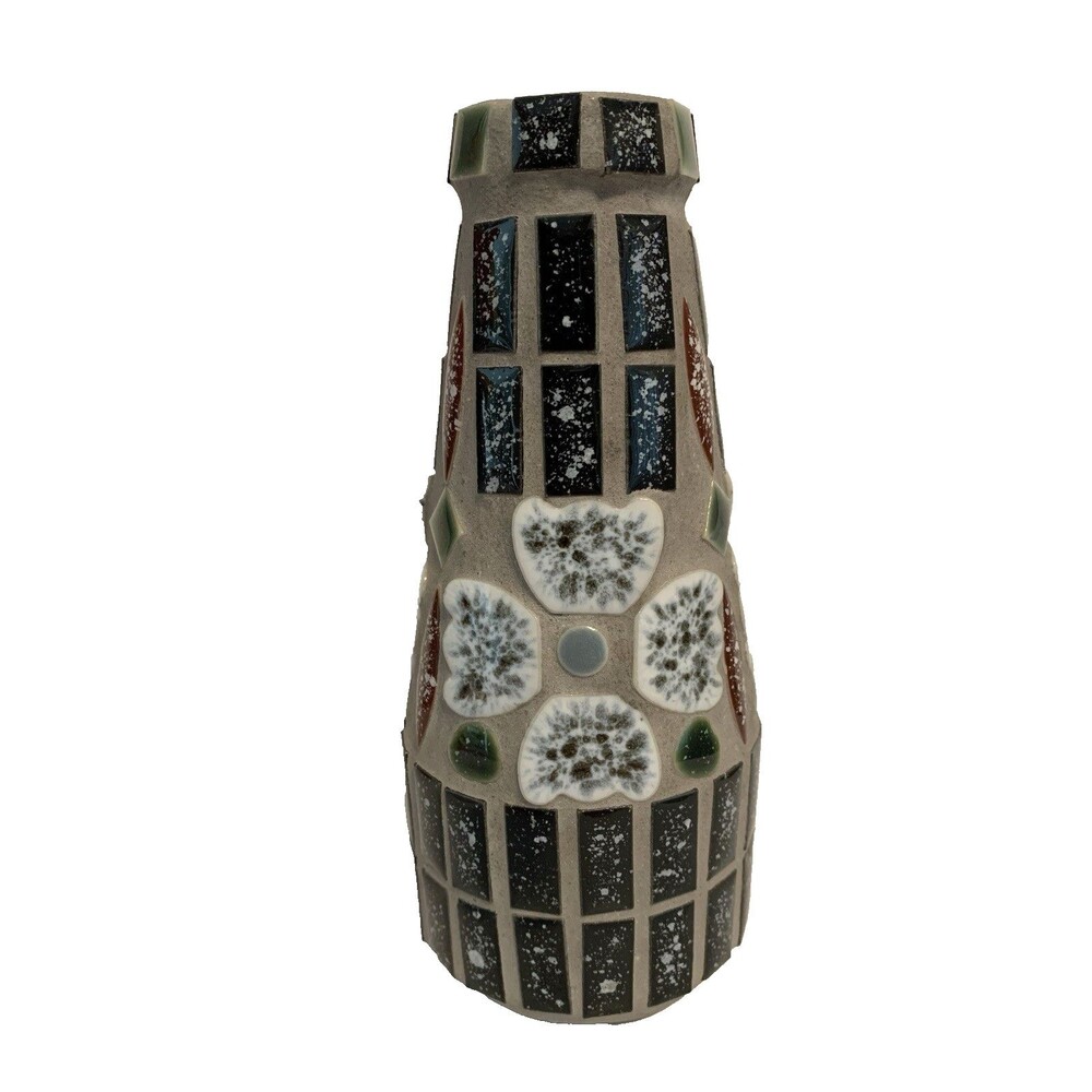 Table Bottle Vase Textured Mosaic Tile Pieces Inlaid Shapes German MCM